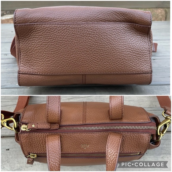 Fossil Tessa chestnut leather small satchel bag purse with crossbody strap - Picture 9 of 16